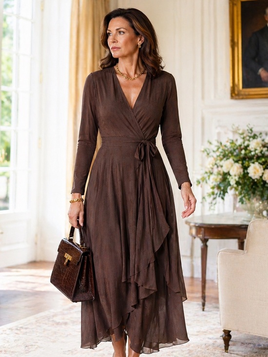 Scotch & Soda Dresses & Skirts - Scotch & Soda Amsterdam Brown Wrap Midi